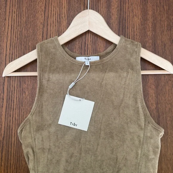 Tibi Summer Terry Crewneck Racerback Bodysuit in Cumin - Picture 6 of 8